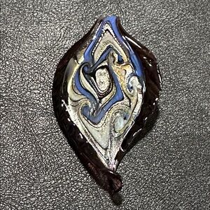 Metallic Silver, Blue & Plum Art Glass Pendant